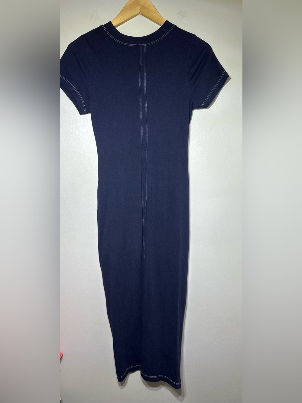 Anthropologie NWT Navy Ruched Seam cotton Bodycon Tee Dress XXS - Picture 4 of 9